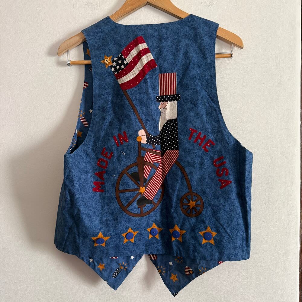 90s Vintage Handmade Patriotic Sewing Kit Vest with Embelishment | Large - Picture 2 of 7